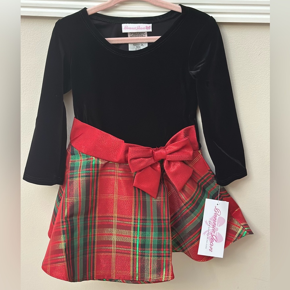 NWT Bonnie Jean Plaid & Velvet Dress
